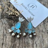 Antique Silver Touch Studs Earrings | Unique Monalisa Stone