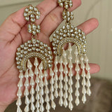 Kundan Pearly Long Statement Earrings