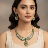 Real Kundan With Gold Polish Designer Necklace With Statement Earrings