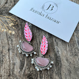 HANDMADE PAINTING EARRINGS | ADORABLE SILVER REPLICA BRASS STONE EARRINGS- FULL PINK