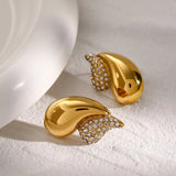 Fashionable Minimalist Stainless Steel Antitarnish Embedded Rhinestone Conch Geometric Earrings