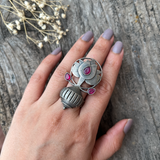 Black Polish Brass Adjustable Floral Ring