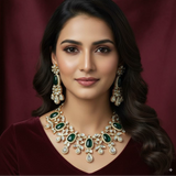 Partywear Real Kundan Choker Necklace With Long Earrings