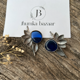 Monalisa Stone Half Flower Stud Brass Earrings – Attractive Silver Replica- Blue