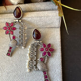 Bird With Flower Brass Monalisa Stone Earring