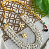 Shell Pearl Three Layered Necklace with Earring Set