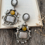 HandMade Earrings | Best Silver Replica Monalisa Stone Stud with Pearl Work- Yellow