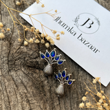 Stylish Amazing Flower Pot Earrings in Silver Finish with Stone- Blue