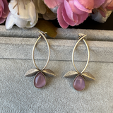 Brass Leaf Earring With Monalisa Stone- Pink