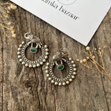 SILVER REPLICA ELEPHANT EARRINGS | BEST PARTYWEAR DANGLER STUD- GREEN