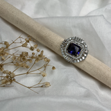 Silver Plated American Diamond With Purple Stone Adjustable Ring