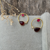 Premium Quality Golden Stone Earrings | Unique Western Style- Red