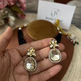 Kundan Mossionaite Necklace With Hydro Beads Malaa With Earrings