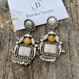 HandMade Earrings | Best Silver Replica Monalisa Stone Stud with Pearl Work- Yellow