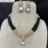 Kundan Mossionaite Necklace With Hydro Beads Malaa With Earrings