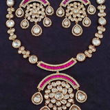 Real Kundan Mossionaite Partywear Necklace With Statement Earrings