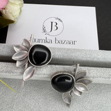 Monalisa Stone Half Flower Stud Brass Earrings – Attractive Silver Replica