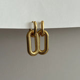 18k Gold Plated French Style Square Dual Earring With Gold Polish