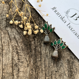 Stylish Amazing Flower Pot Earrings In Silver Finish With Stone- Green