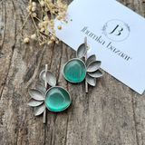 Monalisa Stone Half Flower Stud Brass Earrings – Attractive Silver Replica Polish- Mint
