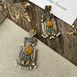 Silver Replica Lotus Flower Inspired Brass Earring - Monalisa Stone-pearl