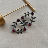 Leaf-Inspired Brass Studs Earrings- Red