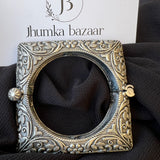 Antique Brass Indian Style Free Size Cuff -Traditional Silver Replica Kada Bangle