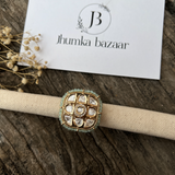 Real Kundan Polki Square Shaped Adjustable Ring- Mint