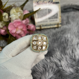 Real Kundan Polki Square Shaped Adjustable Ring- Mint