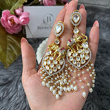Gold Plated Kundan Elephant Earrings With Pearls Hangings