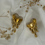18k Gold Plated Antitarnish Melting Hearts Earring With Studded Stones