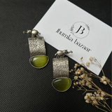 Silver Replica Brass - Elepehant Earrings- Monalisa Stone