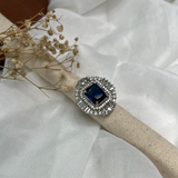 Silver Plated American Diamond With Blue Stone Adjustable Ring