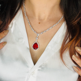 American Diamond Red Big Stone Single Neckline Necklace With Drop Ad Earrings