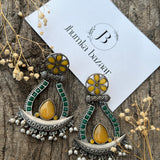 Handcrafted Silver Replica Oxidized Long Earrings – Pearl & Monalisa Stone Best Dangler
