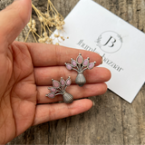 STYLISH AMAZING FLOWER POT EARRINGS IN SILVER FINISH WITH STONE- PINK