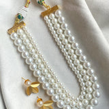 Shell Pearl Three Layered Necklace with Earring Set