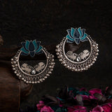 Silver Plated Lotus Designed Dual Coloured Enamel With Beads Designed Antique Brass Earring