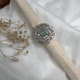 Silver Plated American Diamond Square Shaped Flower Adjustable Ring- Mint