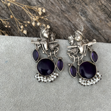 Radha Krishna Brass Earring With Monalisa Stone- Purple