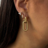 18k Gold Plated French Style Square Dual Earring With Gold Polish