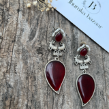 Statement Dual Nandi Brass Earrings With Monalisa Big Stone