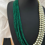 Shell Pearl Three Layer Royal Long Mala With Green Hydro Beads Necklace
