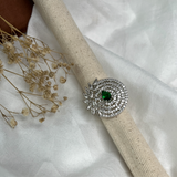 Stylish Silver Plated American Diamond Flower Styled Adjustable Ring