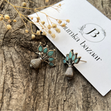 Stylish Amazing Flower Pot Earrings In Silver Finish With Stone- Mint Colour