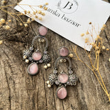 Elegant Monalisa Stone Dangler Earrings with Pearl – Silver Plated