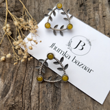 LEAF-INSPIRED BRASS STUDS EARRINGS- YELLOW
