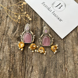 Dual Tone Mehake Drop Earrings- Pink