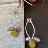 Brass Leaf Earring With Monalisa Stone- Yellow