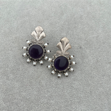 Silver Replica Antique Unique Design Brass Earring- With Pearl work - Purple